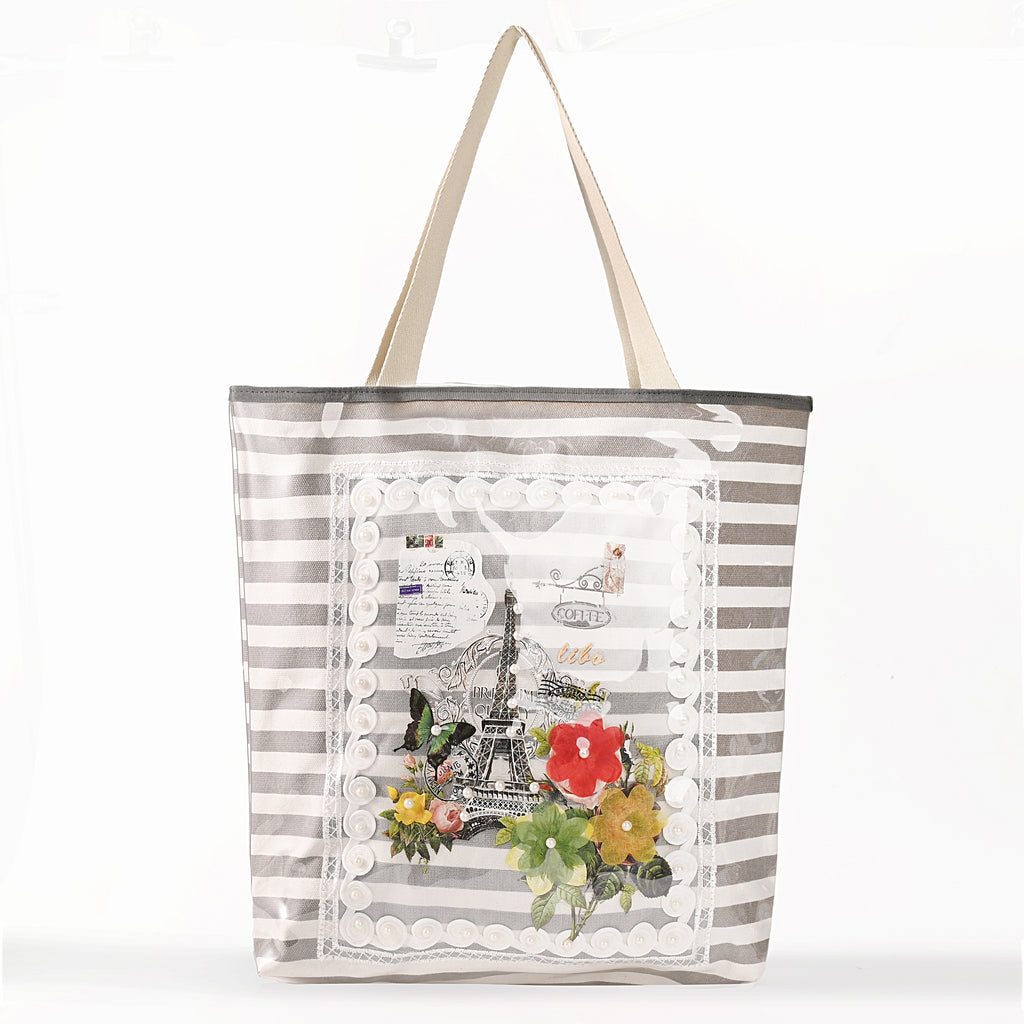 Paris Striped Shopping Bag